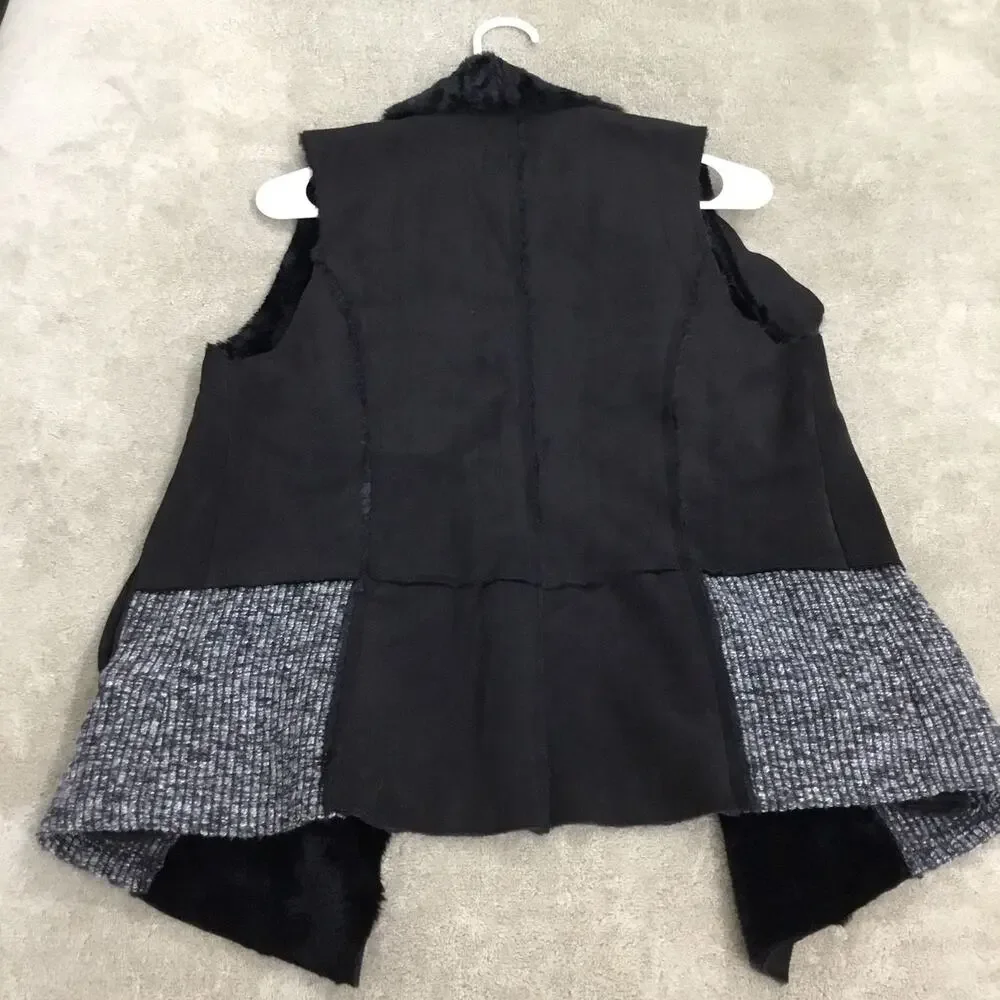 MYSTREE Black Faux Fur Vest Stylish Mid-Length Sz S